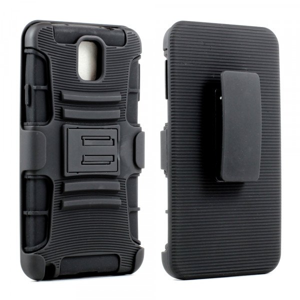 Wholesale Samsung Galaxy Note 3 Armor Shell Case Stand and Holster (Black Black)
